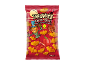 Embalagem vermelha de snacks de vampiro de Halloween, sabor a paprika e vegan.
