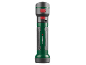 Lanterna verde e cinzenta com botão de energia vermelho e ícone de cadeado.