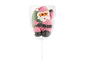 Chupa-chupa de Natal em forma de Pai Natal rosa e verde, embalado individualmente.