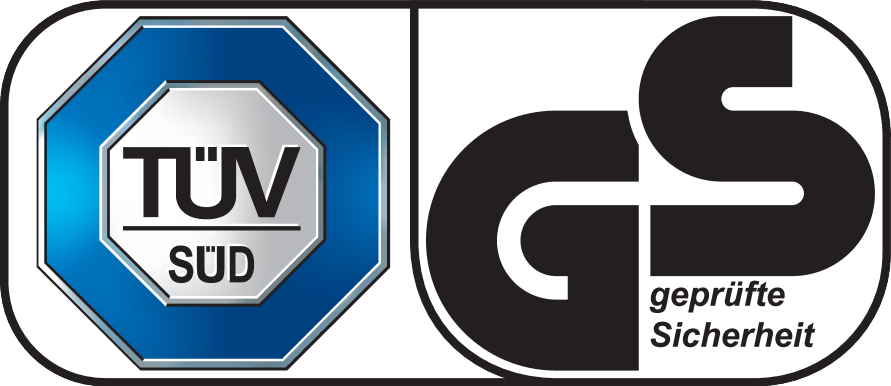 Certificações TÜV SÜD e GS: geprüfte Sicherheit (segurança testada).