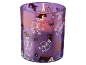 Suporte de vela roxo de Halloween com esqueletos, aranhas e teias de aranha.