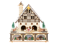 Decoração de Natal em madeira em forma de casa com o Pai Natal, renas e árvores