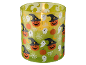 Vela de Halloween com abóboras, fantasmas e teias de aranha em fundo verde.