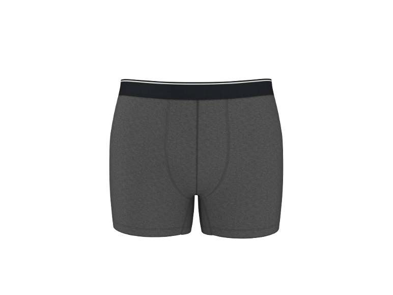 Boxers de algodão cinzento escuro com cós elástico preto e riscas brancas.