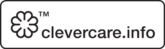Selo com logótipo de flor e texto 'TM clevercare.info'.
