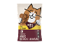 Snacks de frango para gatos para controlo urinário, com um gato sorridente a segurar os biscoitos.