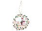 Decoração de Natal em madeira com uma grinalda, boneco de neve e uma casa.
