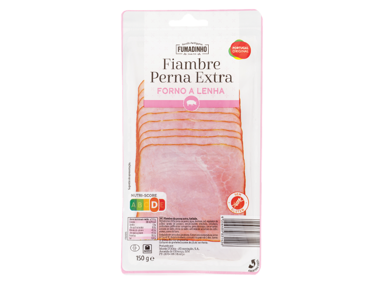 Fumadinho Fiambre Perna Extra, fiambre de porco com Nutri-Score B, 150g.