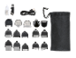 Kit de higiene com várias cabeças de corte, cabo de carregamento, óleo e bolsa de arrumação.