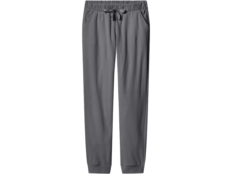 Calças de fato de treino cinzentas de polar com cordão na cintura e bolsos.