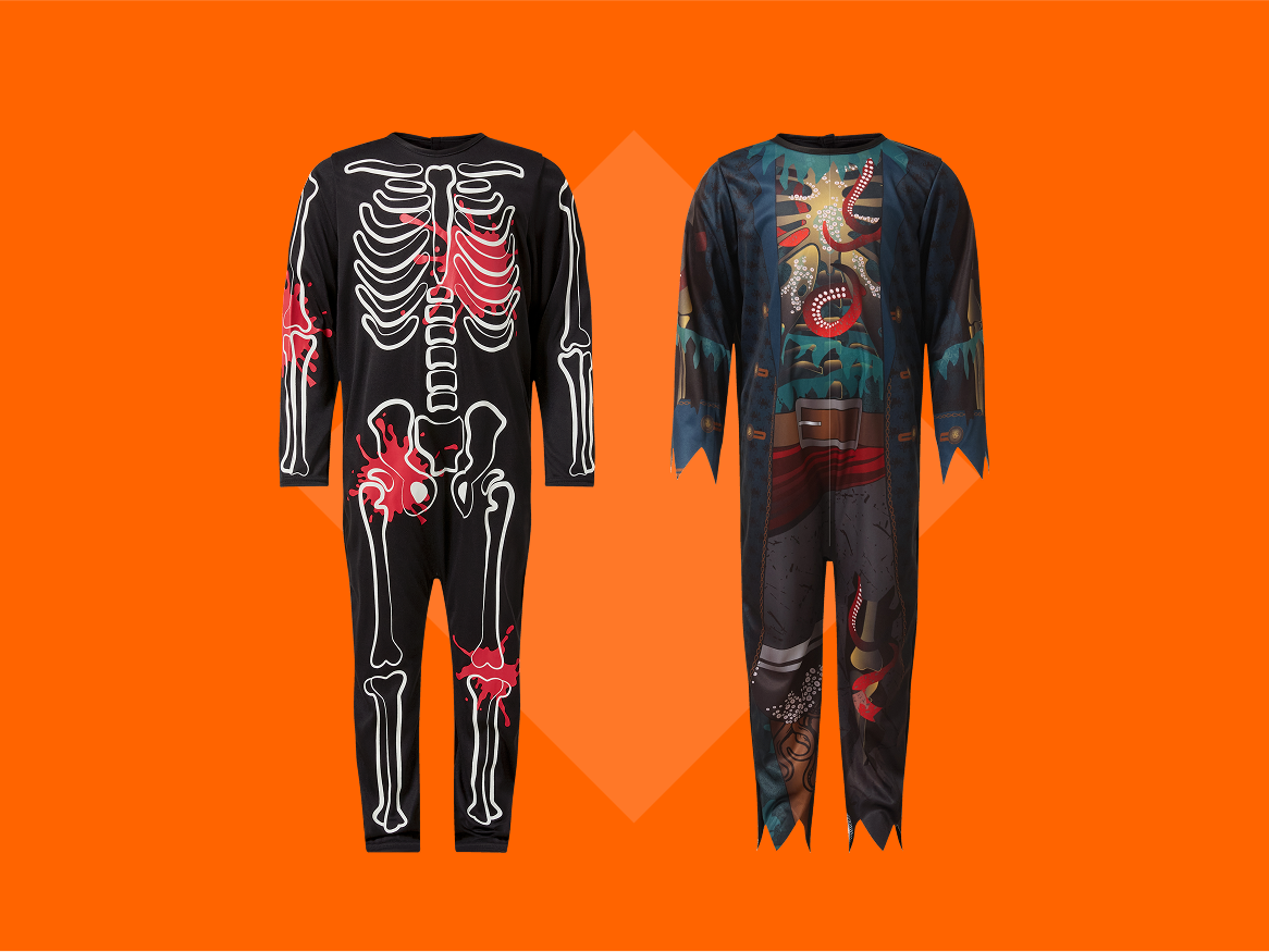 Fatos de Halloween de esqueleto e pirata.