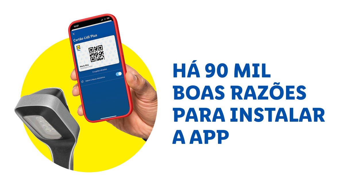 Aplicativo Lidl Plus com código QR e lâmpada LED.