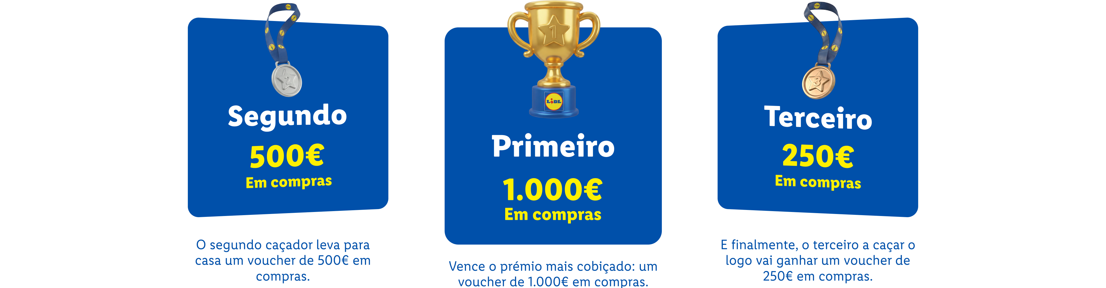 Troféu dourado e medalhas de prata e bronze com prémios de 1000€, 500€ e 250€ em compras.
