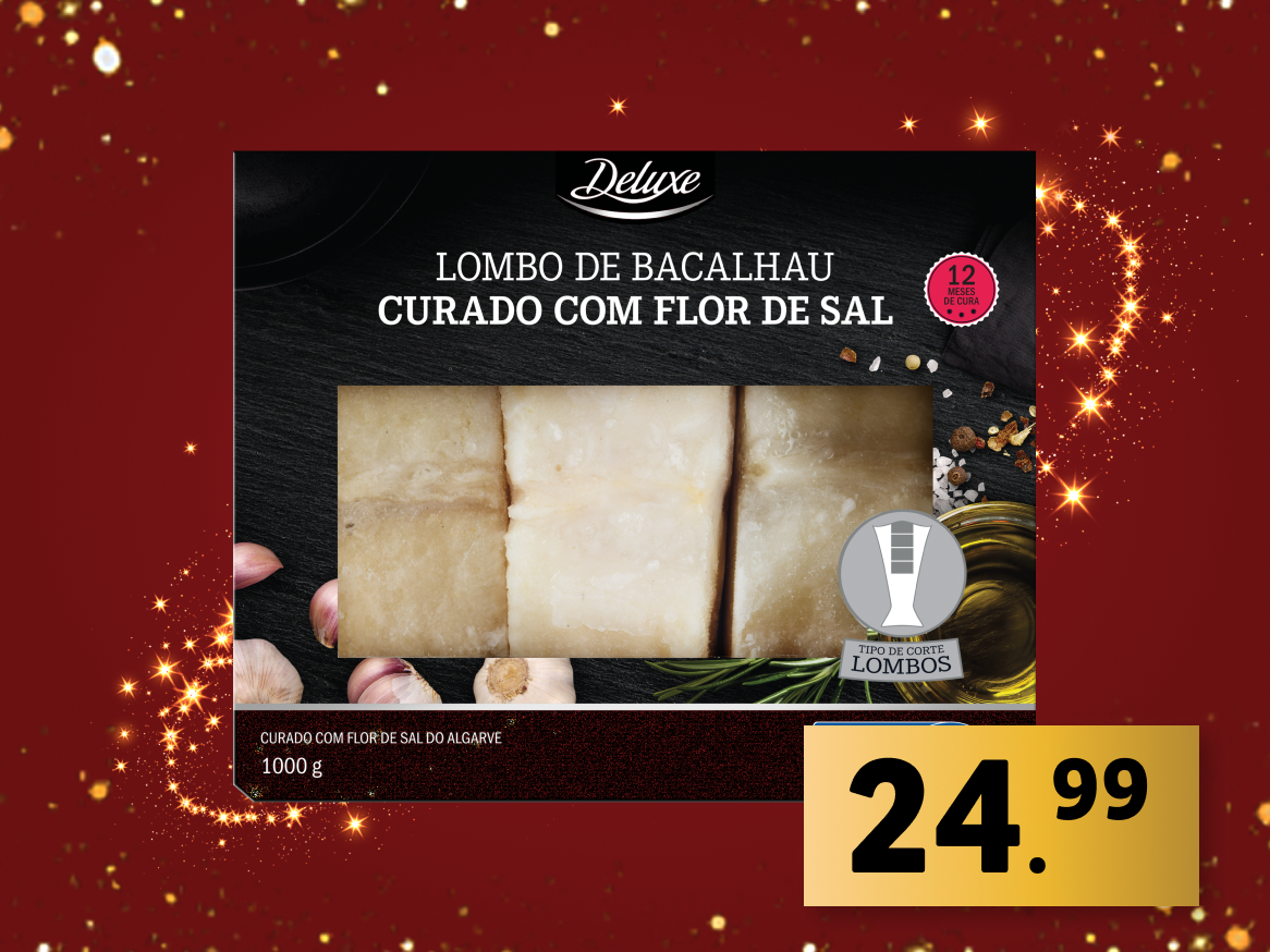 Lombinho de bacalhau Deluxe curado com flor de sal do Algarve.