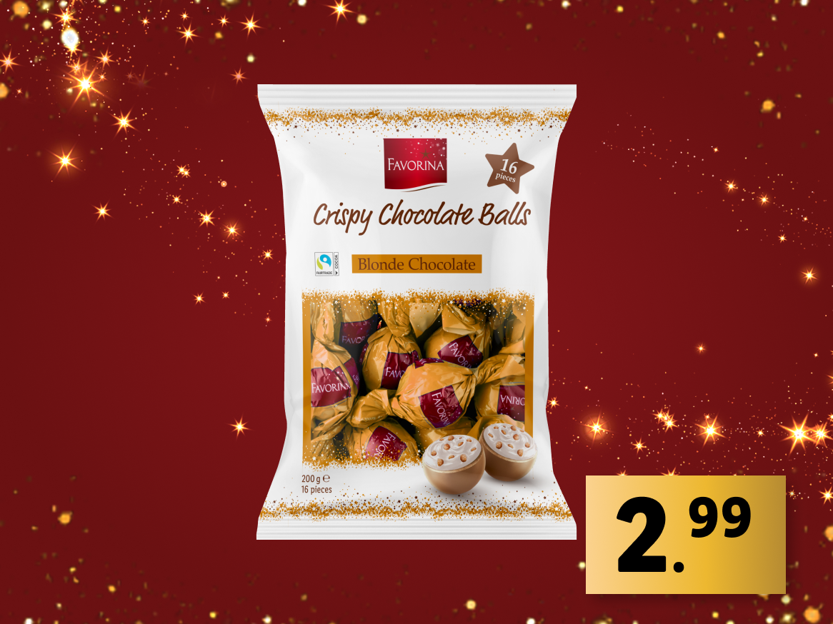 Bombons de chocolate crocante Favorina, chocolate branco.