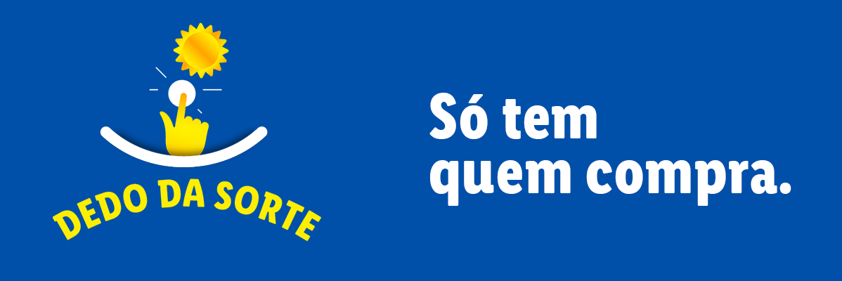 Logotipo Dedo da Sorte com sol e símbolo de mão.