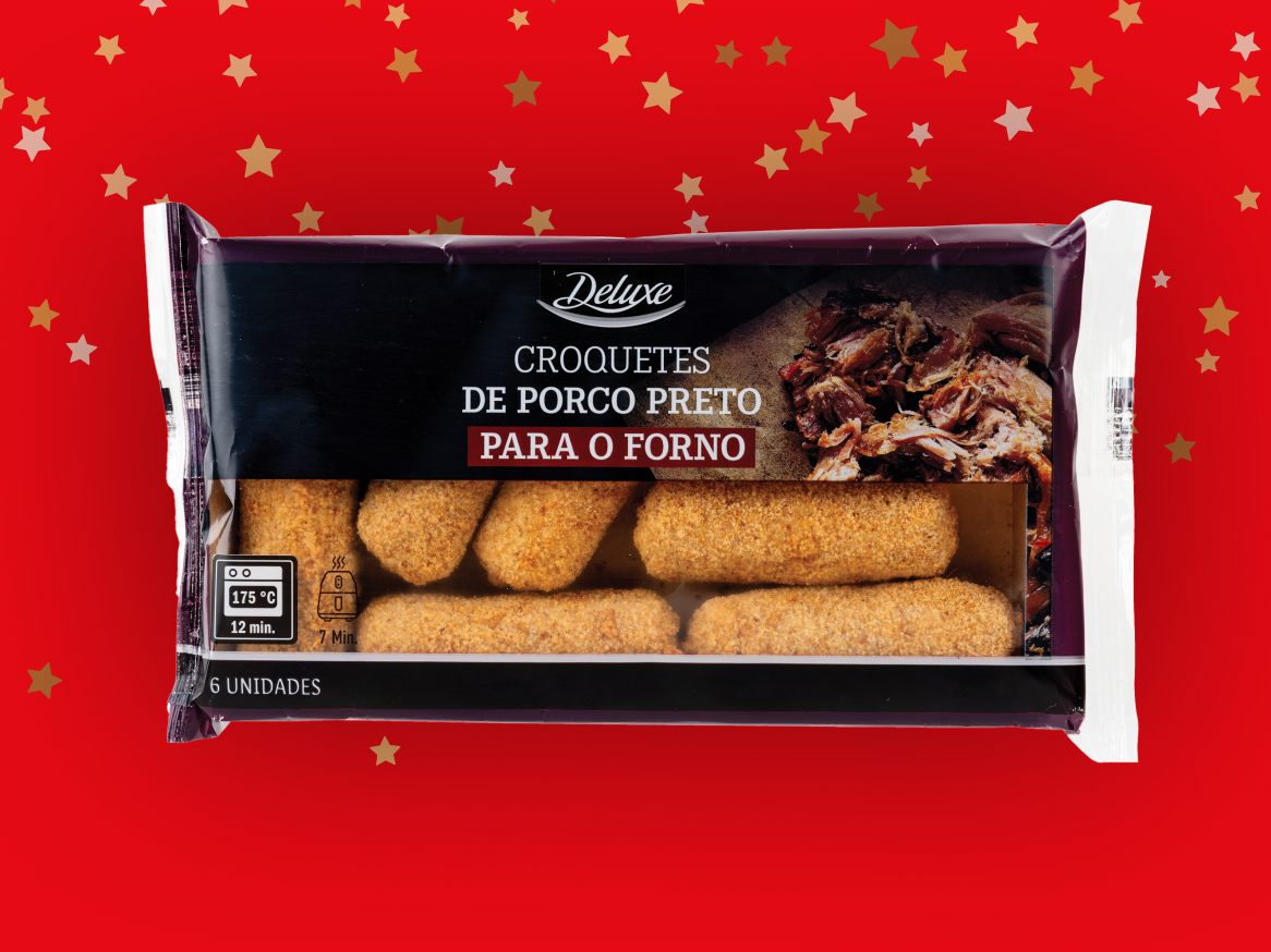 Croquetes de porco preto Deluxe para forno, em embalagem de 6 unidades.