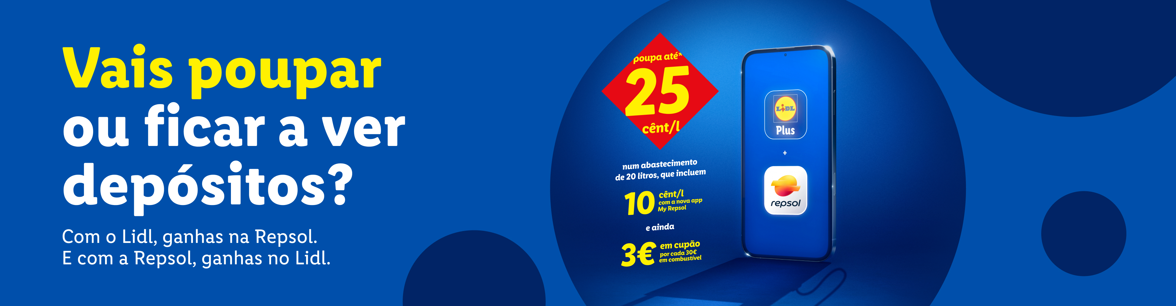 Anúncio do Lidl e Repsol com poupanças de até 25 cêntimos por litro de combustível.