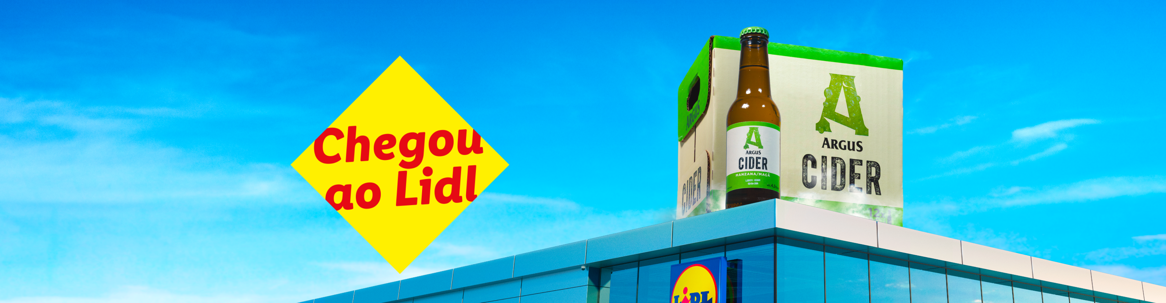 Cerveja Argus Cider na caixa, chegada ao Lidl.