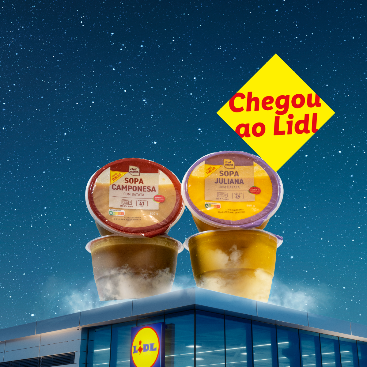 Sopas Chef Select Camponesa e Juliana da Lidl, prontas para aquecer.