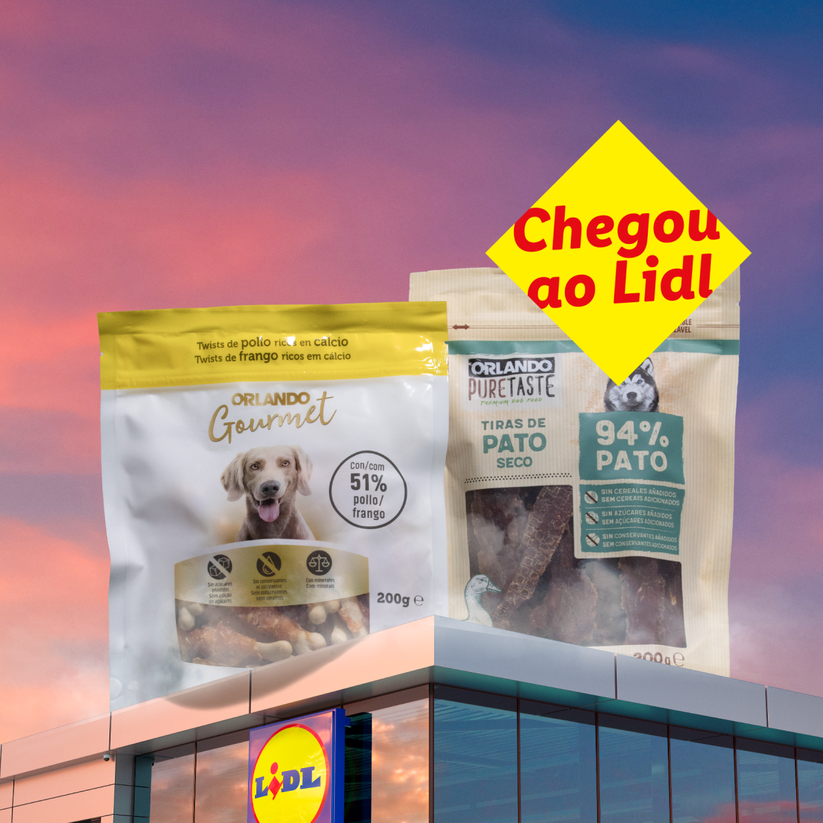 Novos petiscos Orlando Gourmet e PureTaste para cães chegaram ao Lidl.