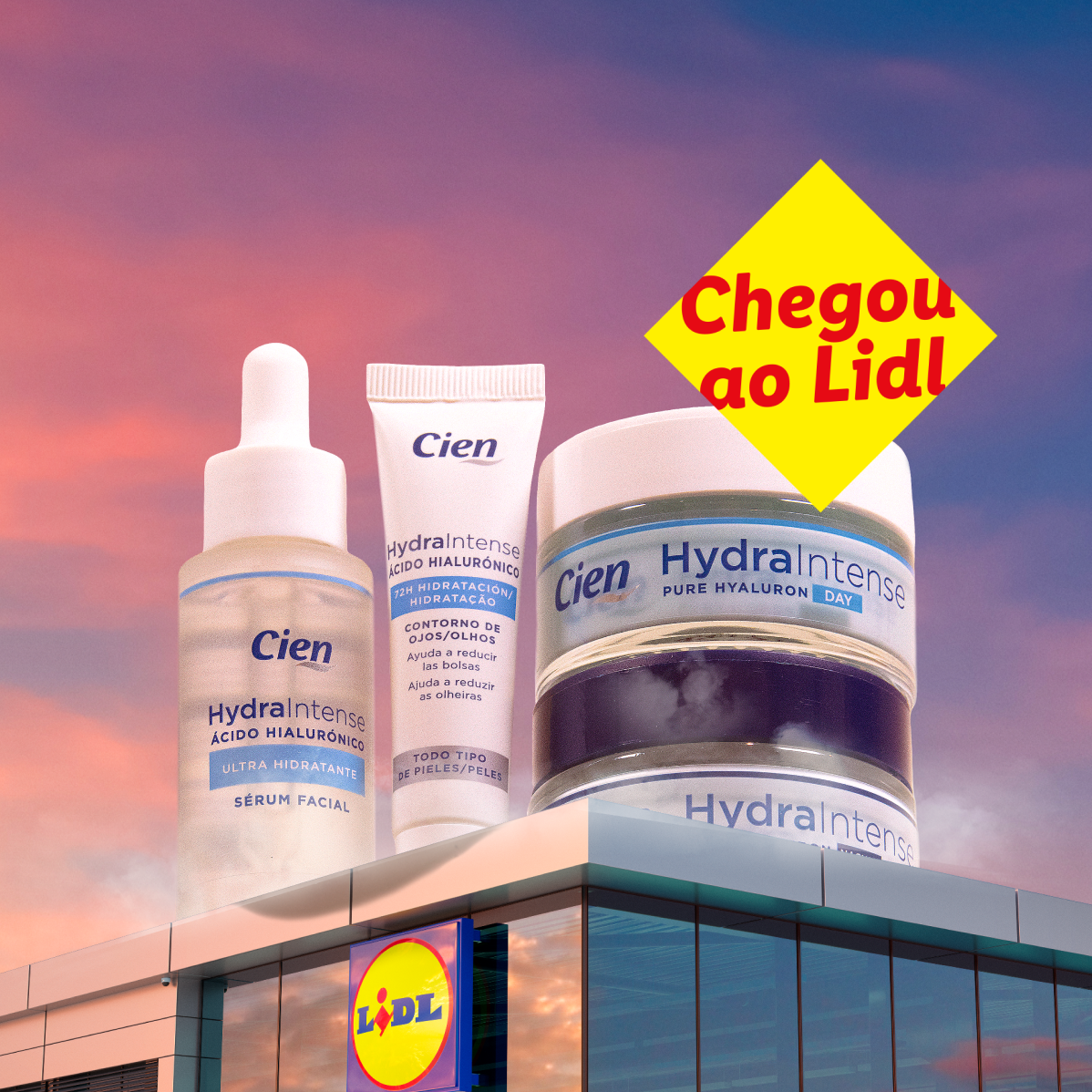 Produtos Cien HydraIntense (sérum, creme contorno de olhos e creme de dia) chegaram ao Lidl.