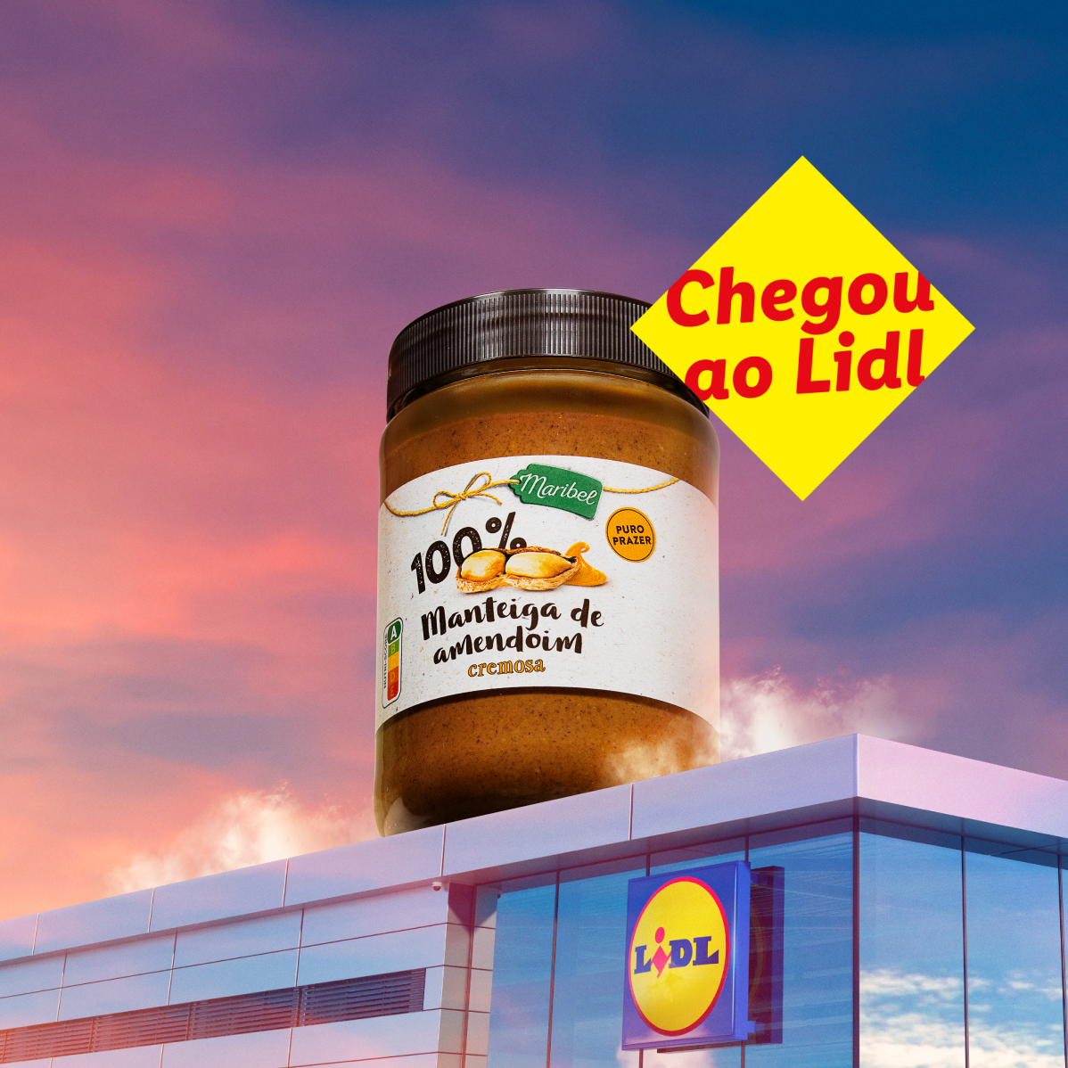 Um grande pote de manteiga de amendoim Maribel chegou ao Lidl.