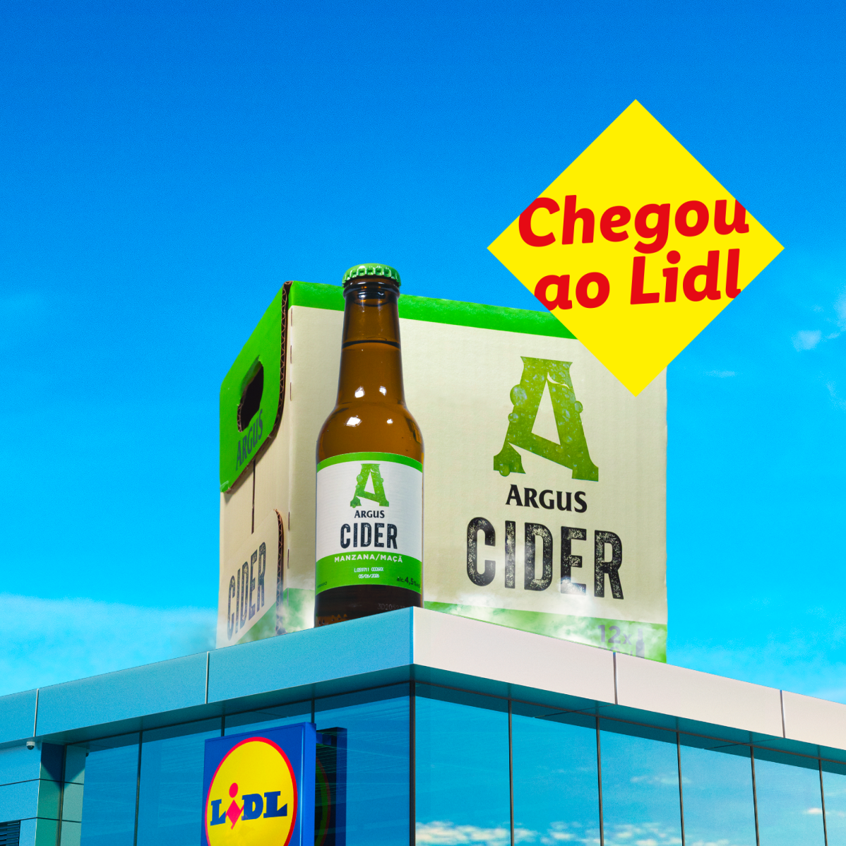 Cerveja Argus Cider na caixa, chegada ao Lidl.