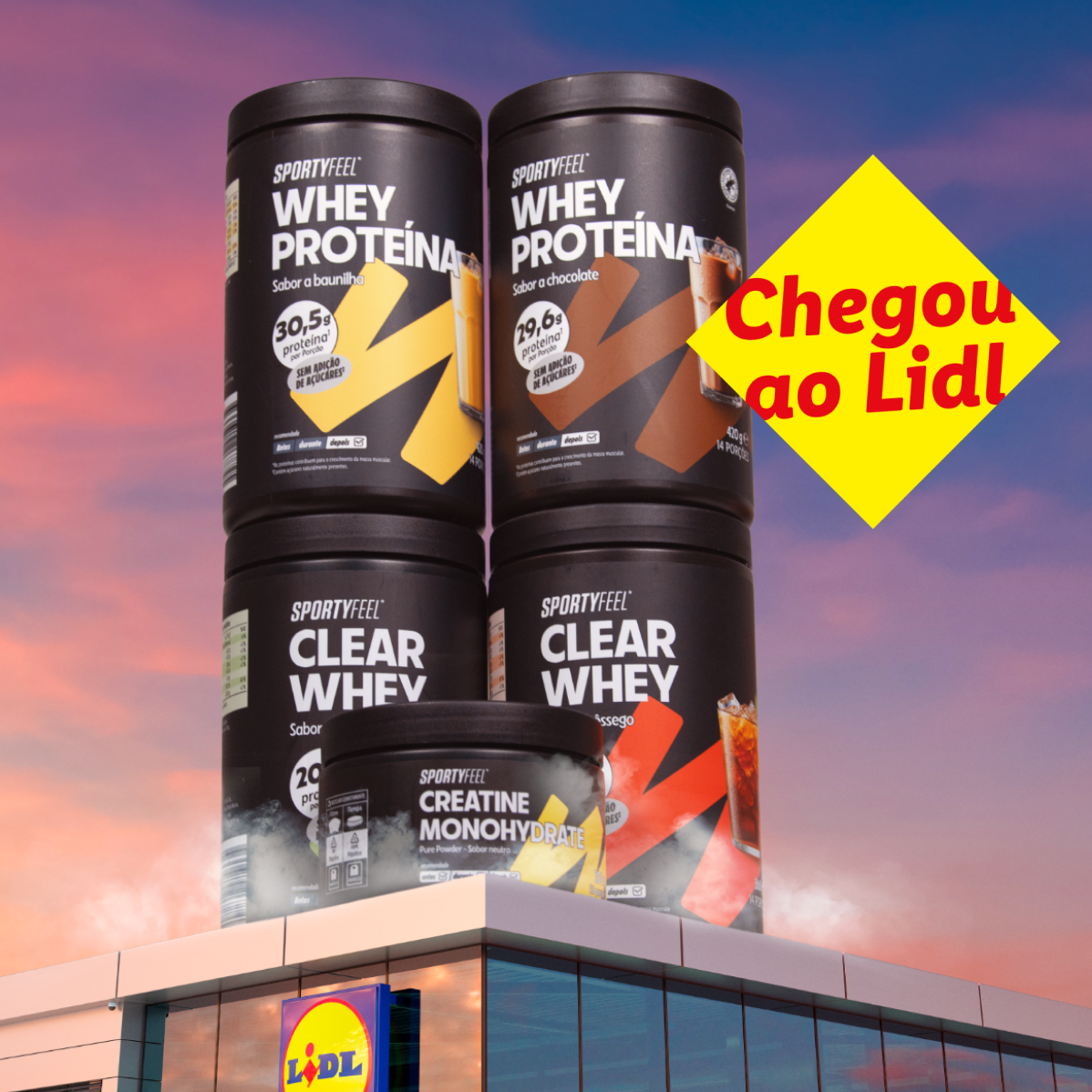 Suplementos Sportyfeel, incluindo Whey Protein e Creatina, agora disponíveis no Lidl.