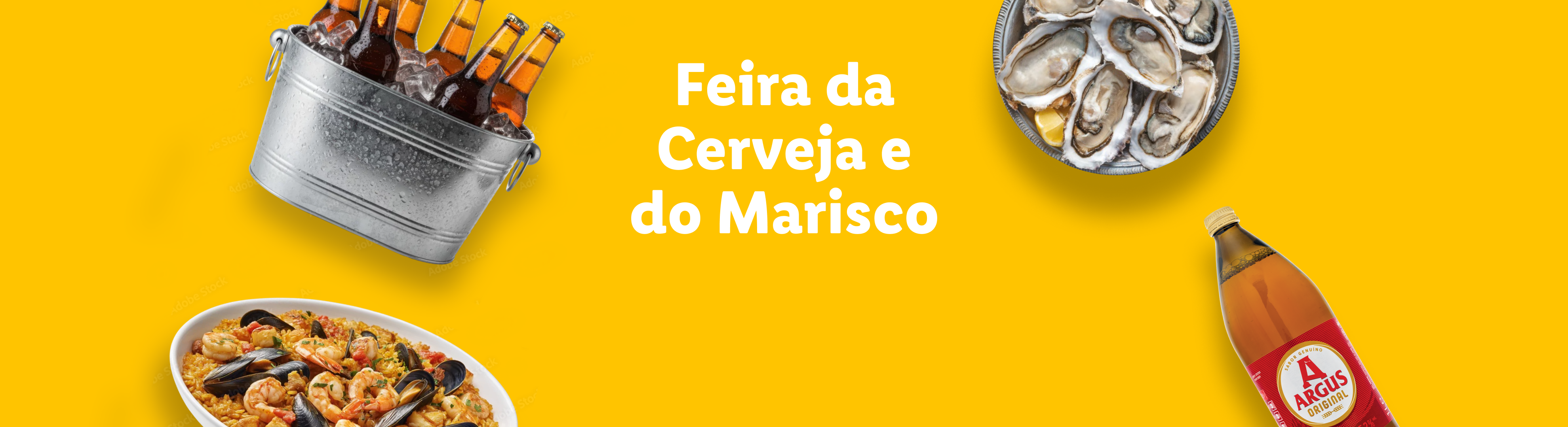 Promoção de cerveja Argus e frutos do mar: ostras, paella e chope gelado.