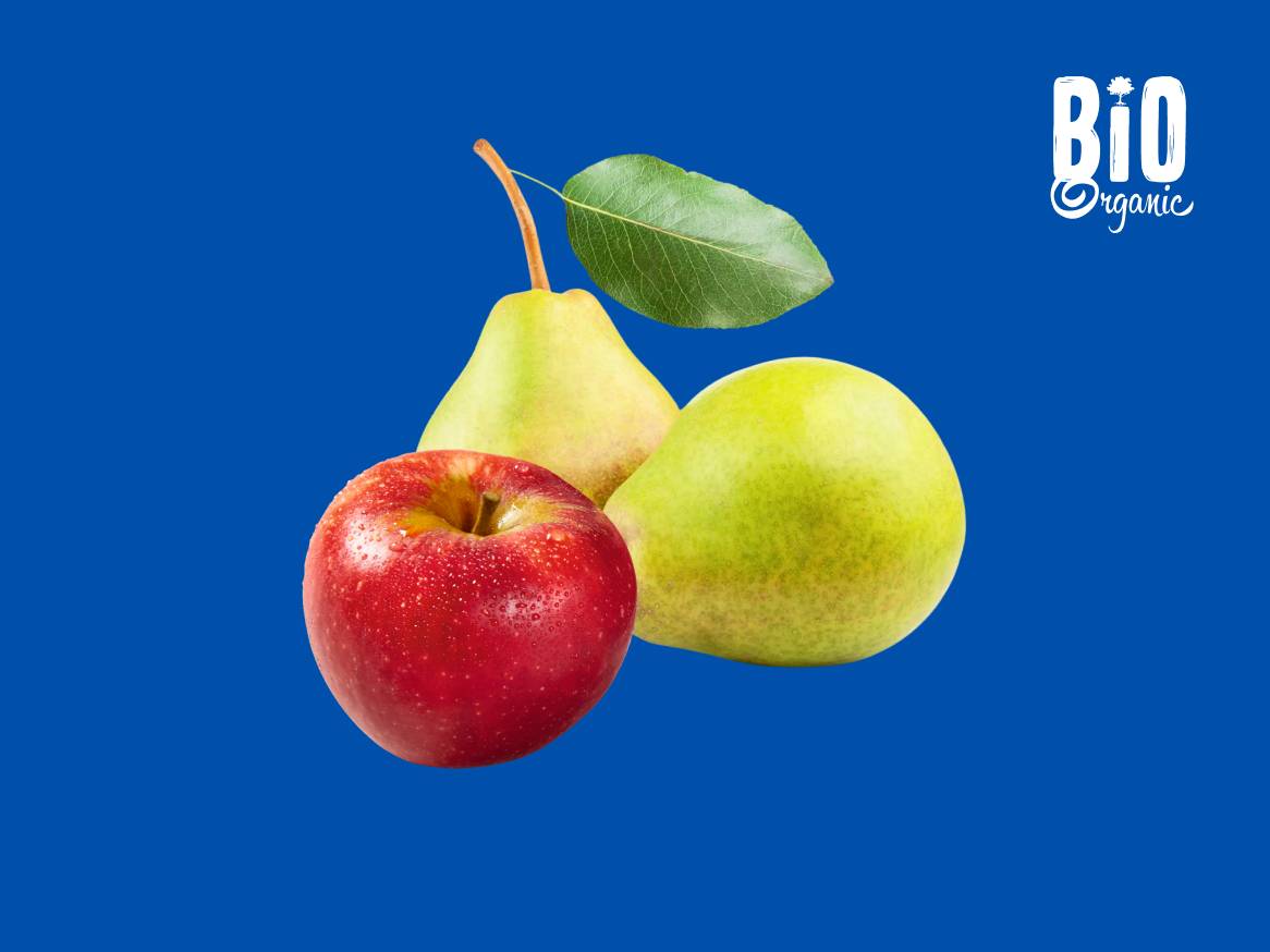 Maçã vermelha e peras bio orgânicas.