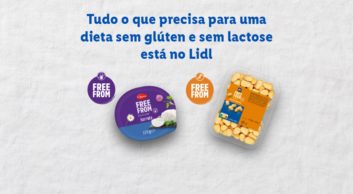 Lidl: Produtos sem glúten e sem lactose, como burrata Milbona e gnocchi de batata.