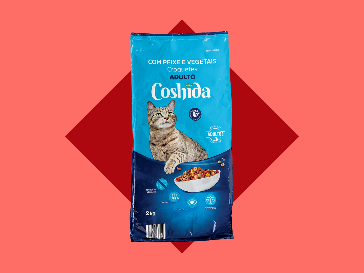Embalagem de ração para gatos adultos Coshida, com peixe e vegetais, 2kg.