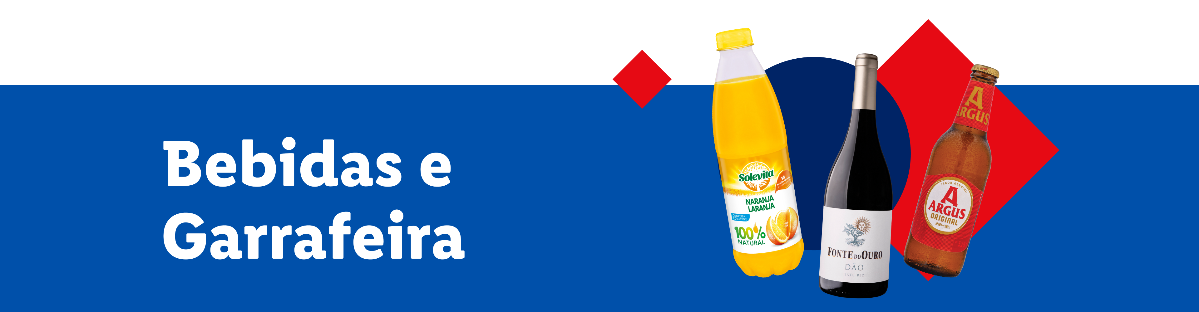 Bebidas e Garrafeira: Seleção de bebidas incluindo Solevita, Fonte do Ouro e Argus.