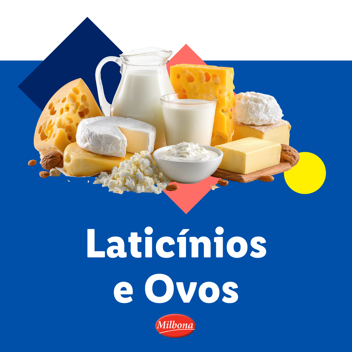 Laticínios e ovos Milbona: leite, queijos, iogurte e manteiga.