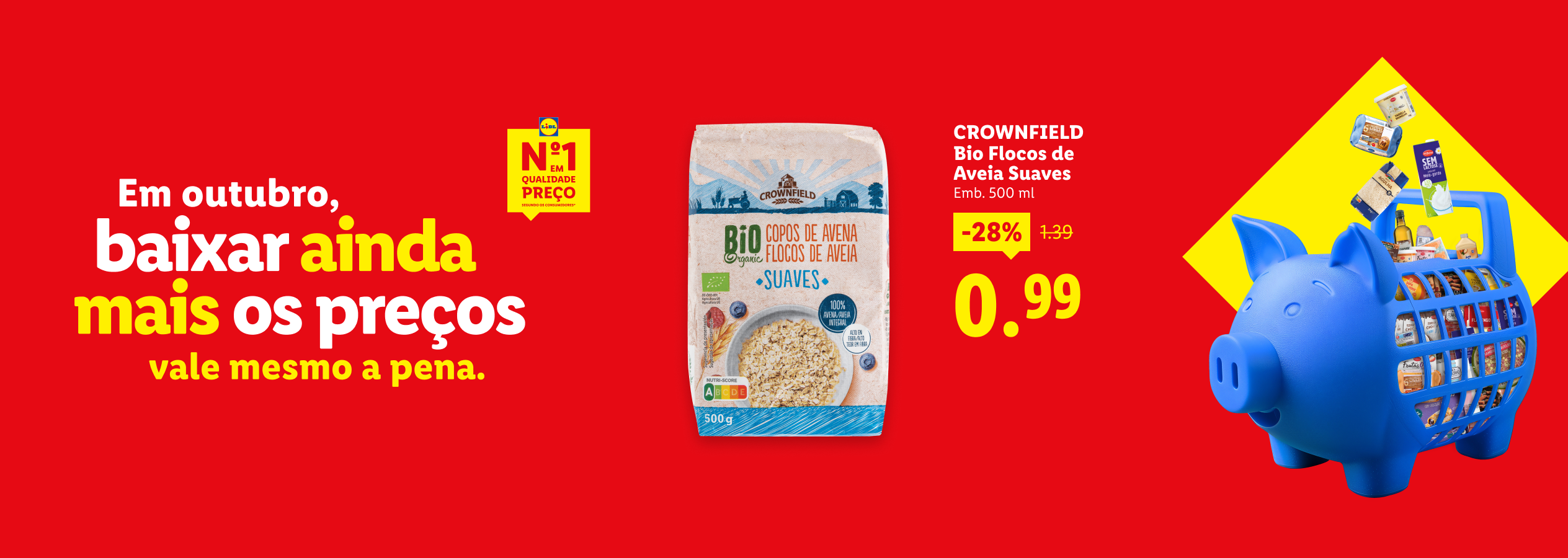 Flocos de aveia biológicos com desconto de 28%, por 0,99€.