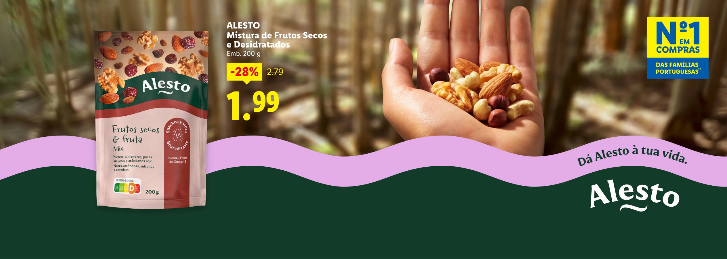 Mistura de frutos secos e desidratados, com desconto de 28%, agora 1,99€.