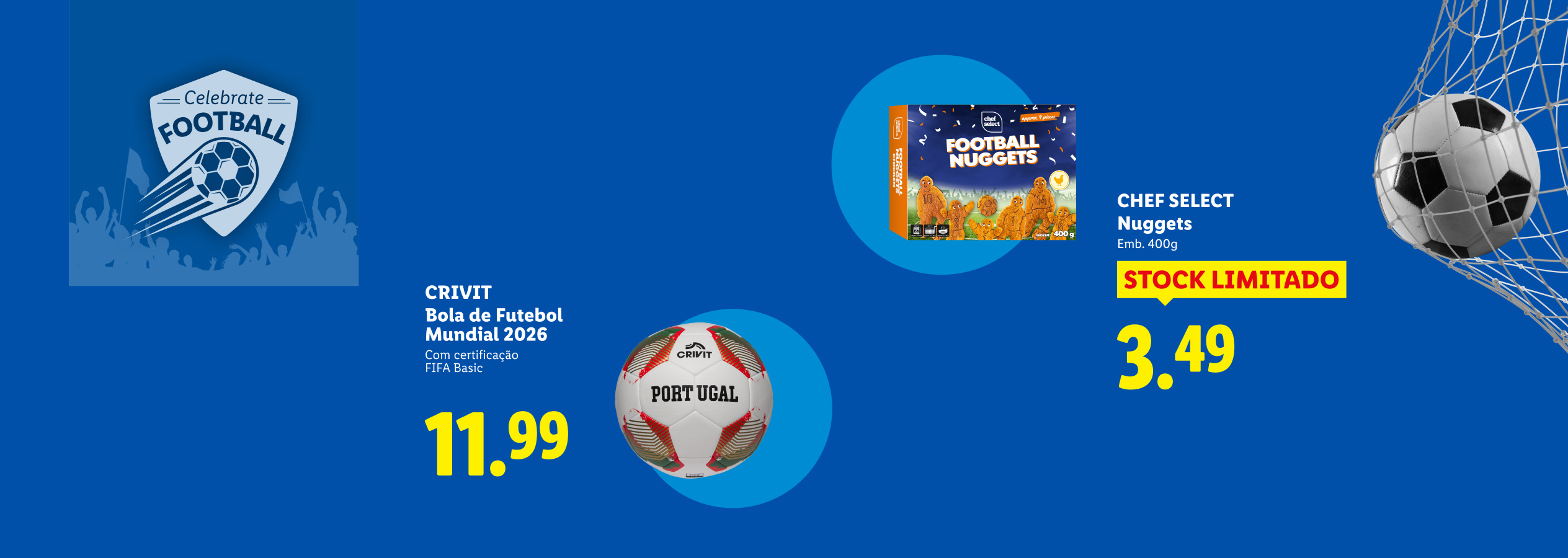 Nuggets de frango em forma de bola de futebol e bola de futebol com o tema do Mundial 2026.