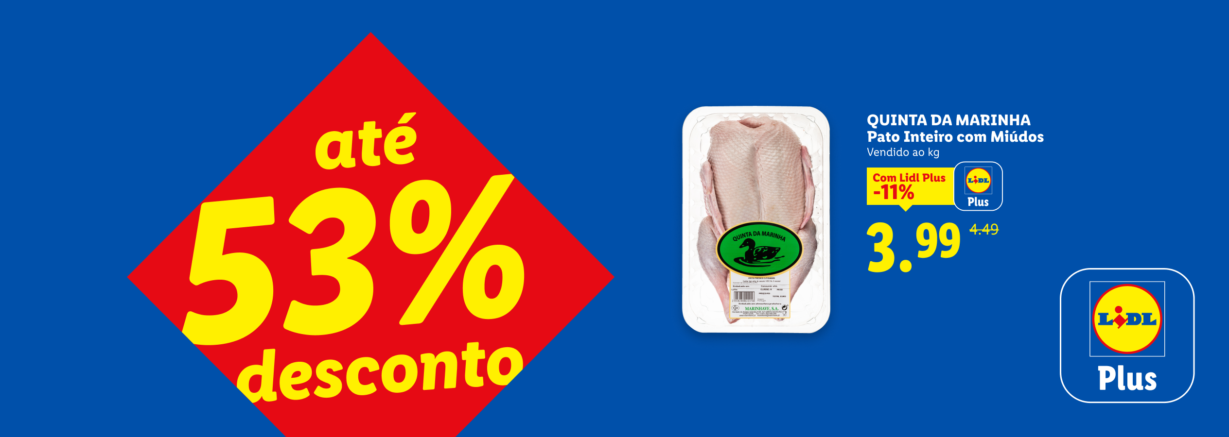 Pato inteiro com miúdos em promoção, com até 53% de desconto e preço Lidl Plus de 3,99€.