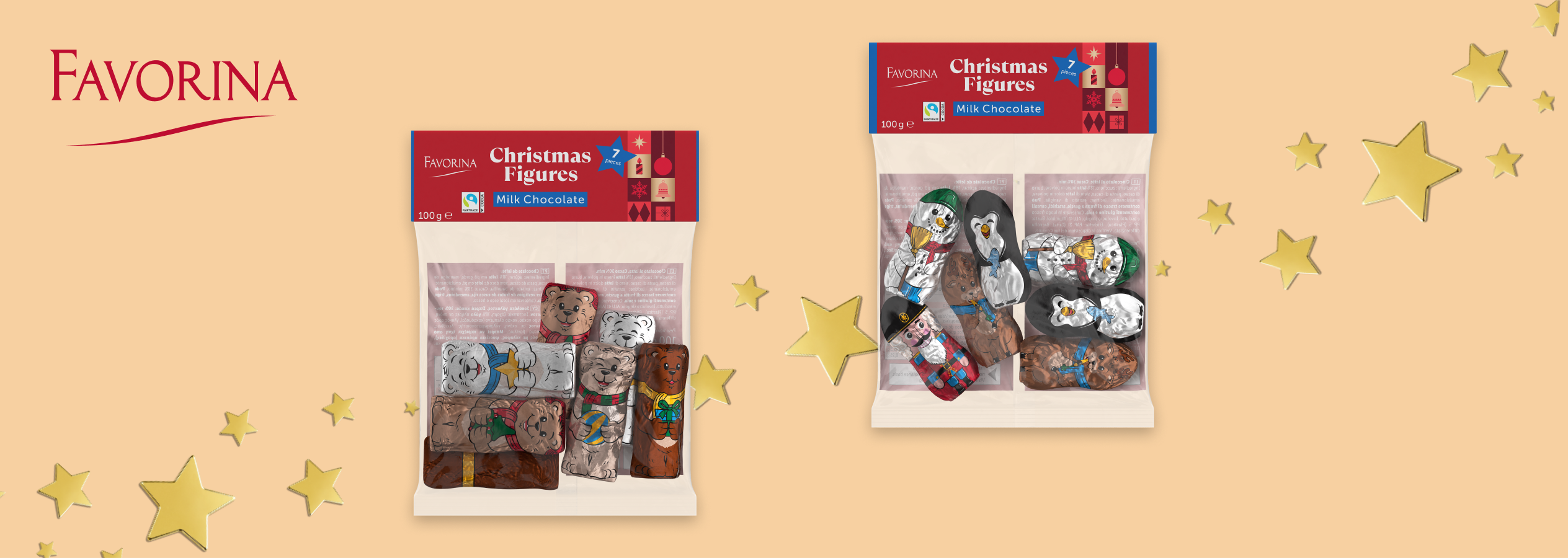 Favorina Figuras de Natal de Chocolate de Leite e embalagens