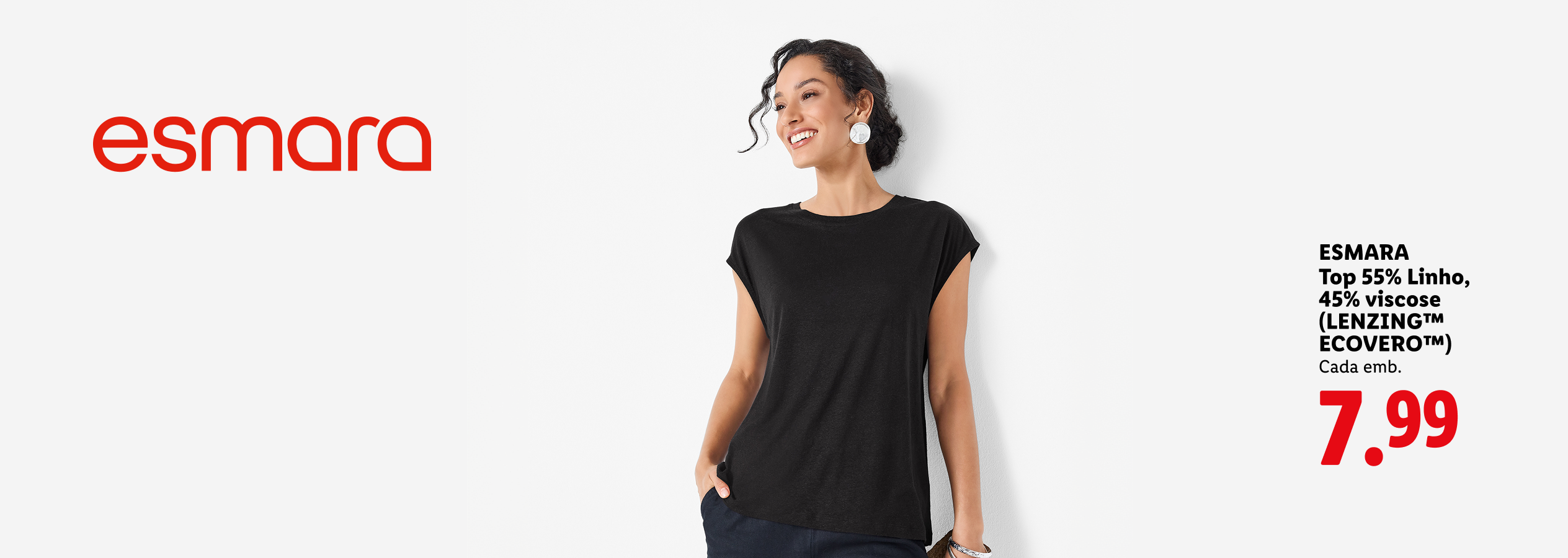 Top de senhora preto de linho e viscose, 7,99€.