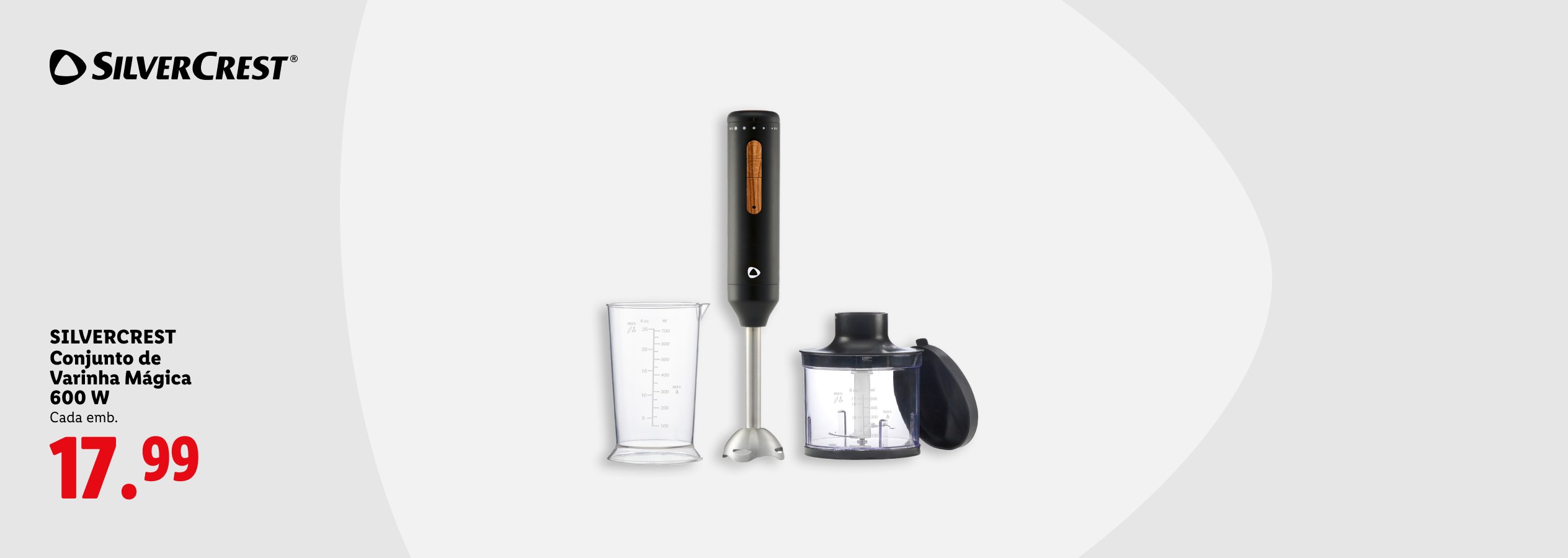 Conjunto de varinha mágica de 600W com copo medidor e picador, por 17,99€.