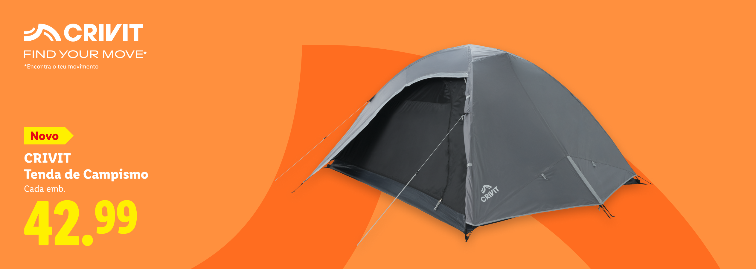 Tenda de campismo cinzenta com a marca Crivit, preço 42,99.