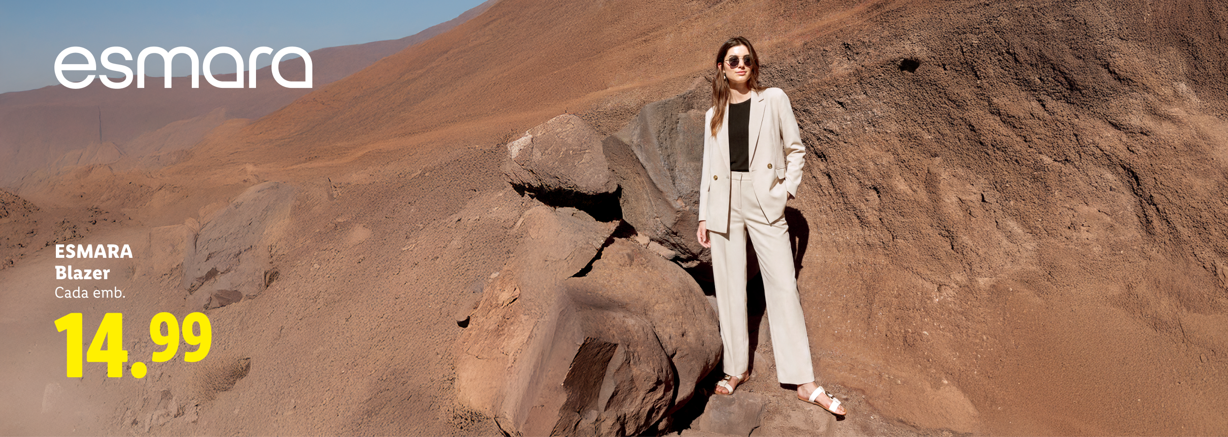Blazer feminino em paisagem desértica, preço 14.99.