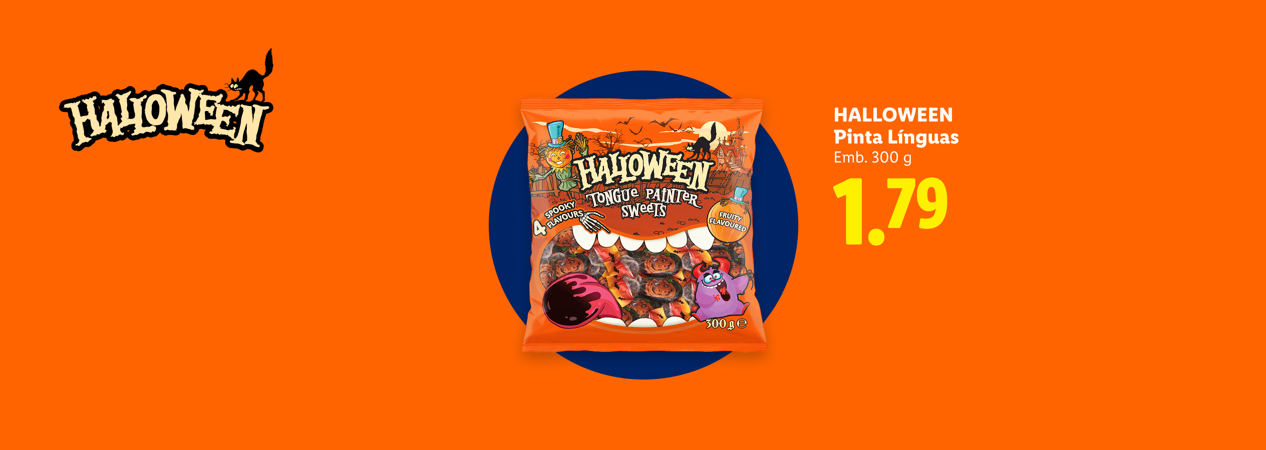 Saco de doces pinta línguas de Halloween de 300 g por 1,79 €.