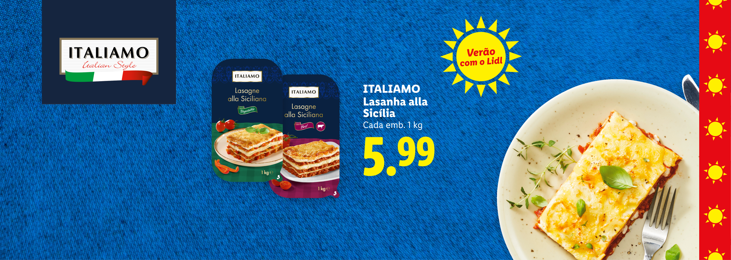Lasagna à Siciliana, vegetariana e de carne, com o preço de 5,99€ por 1kg, no Verão com o Lidl.