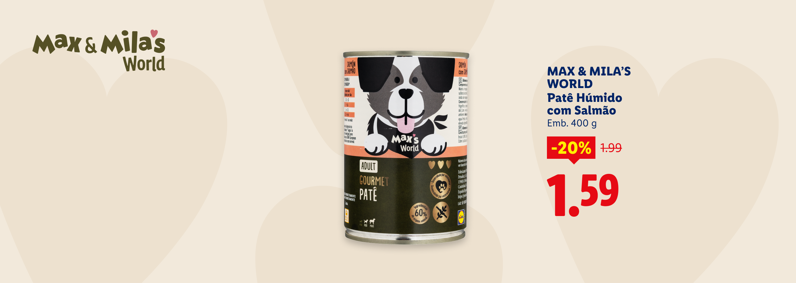 Patê húmido de salmão para cão adulto, com desconto de 20%.