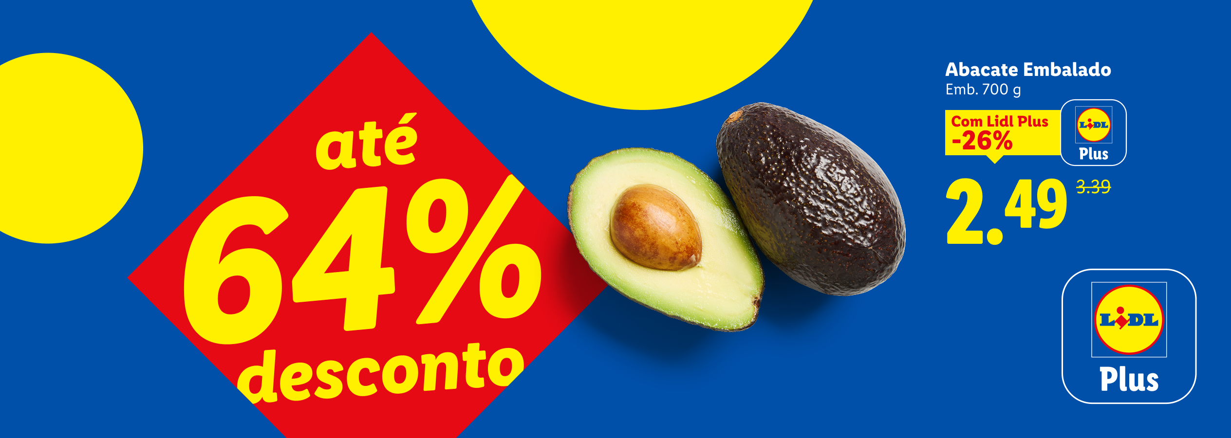 Abacates com desconto de até 64%, preço final de 2,49€ com cartão.