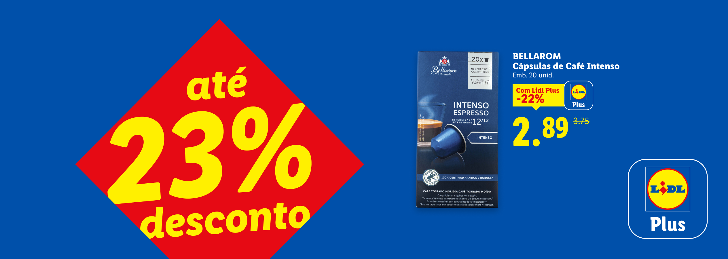 Cápsulas de café intenso com 22% de desconto para membros Lidl Plus, agora 2,89€.