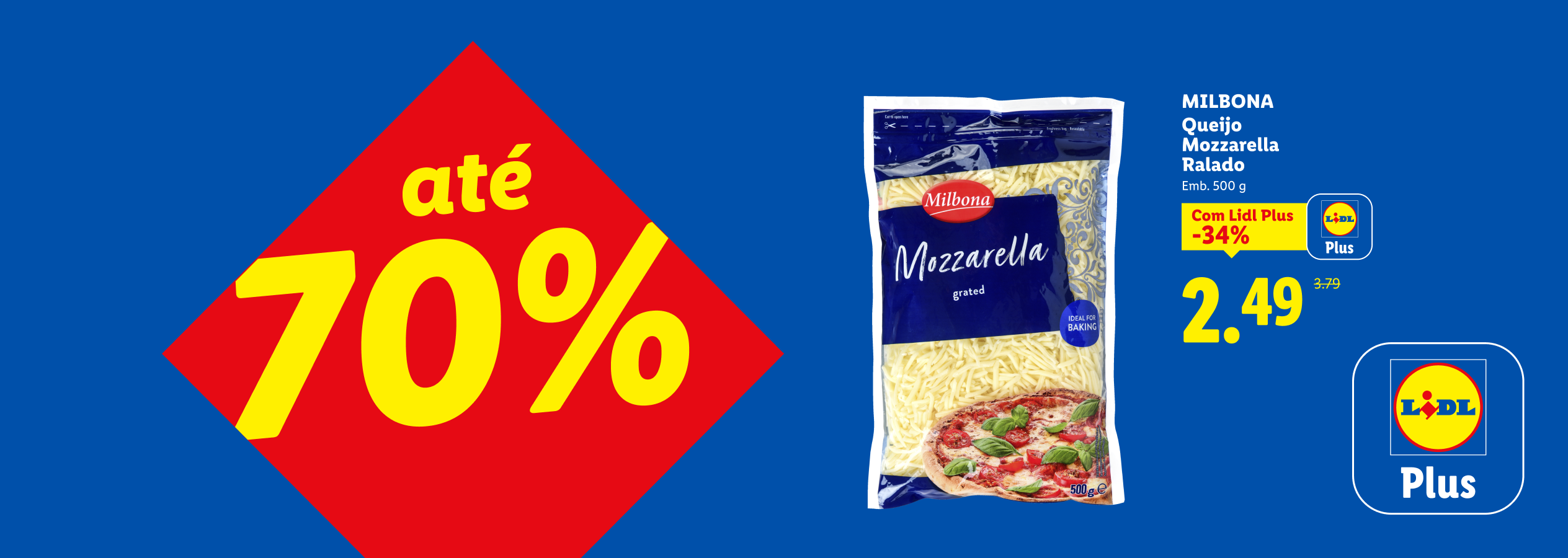 Queijo mozzarella ralado em promoção com desconto Lidl Plus.